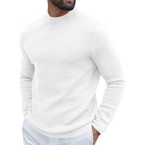 Coofandy Men White Mock Turtleneck Knitted Half Neck Pullover Sweaters